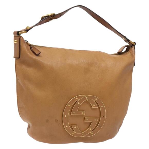 GUCCI Interlocking Shoulder Bag Leather Brown Gold - Picture 1 of 16